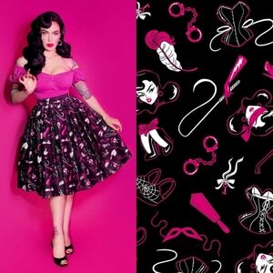 Vixen by Micheline Pitt Deadly Dames Frisky Fetish Print Swing Skirt